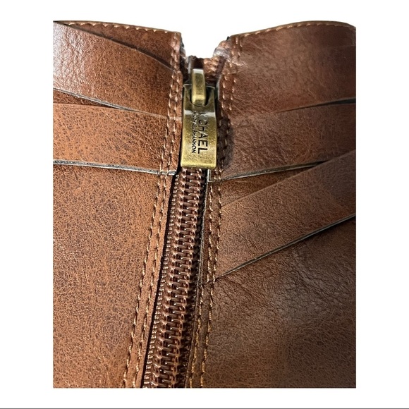 Michael by Michael Shannon Blair Boot Cognac Faux Leather Block Heel Moto Style - Picture 10 of 15